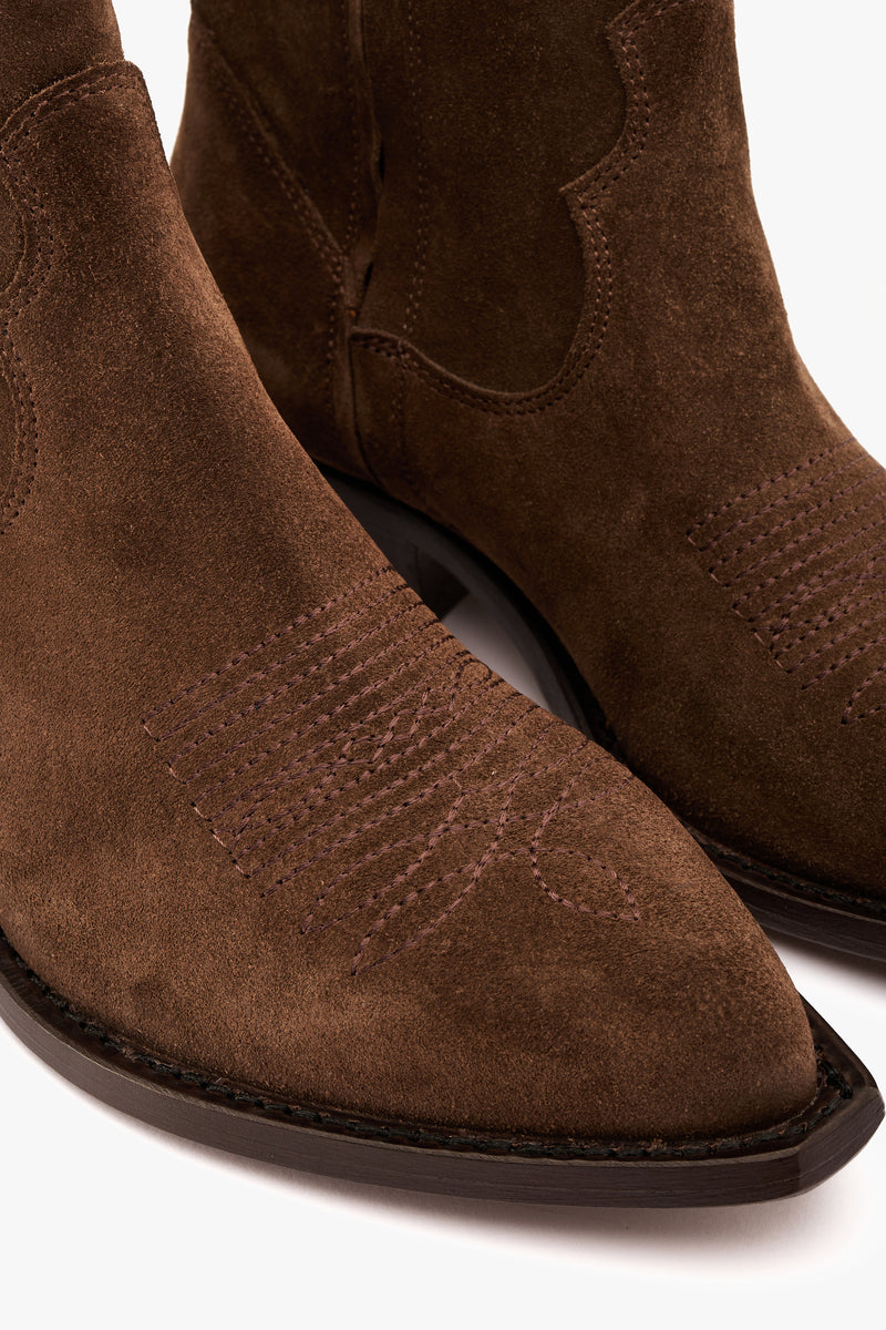 Stivaletto texano camoscio espresso ricami