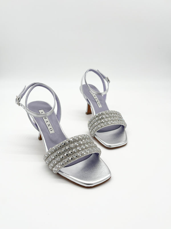 Sandalo argento fascia strass