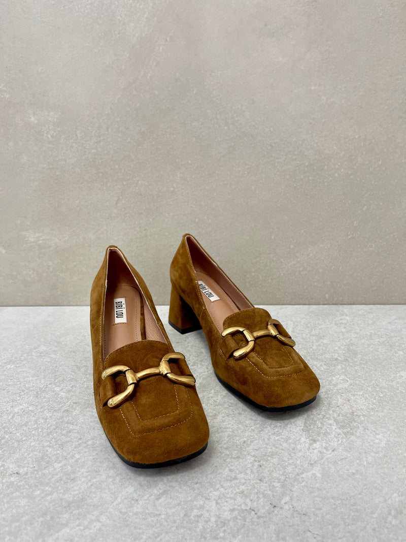 Mocassino camoscio cuoio con tacco