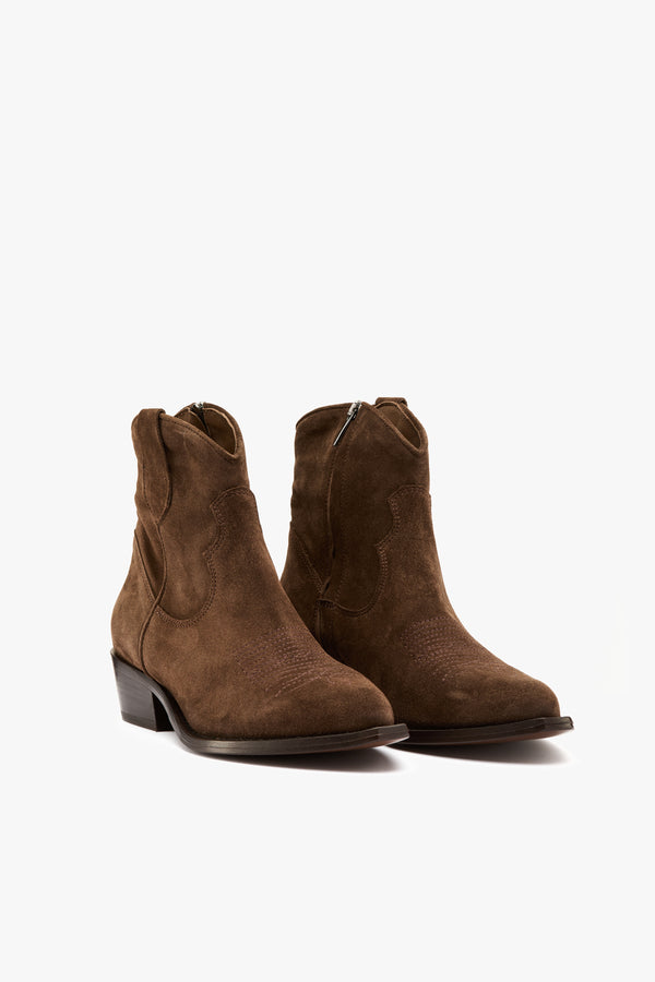 Stivaletto texano camoscio espresso ricami