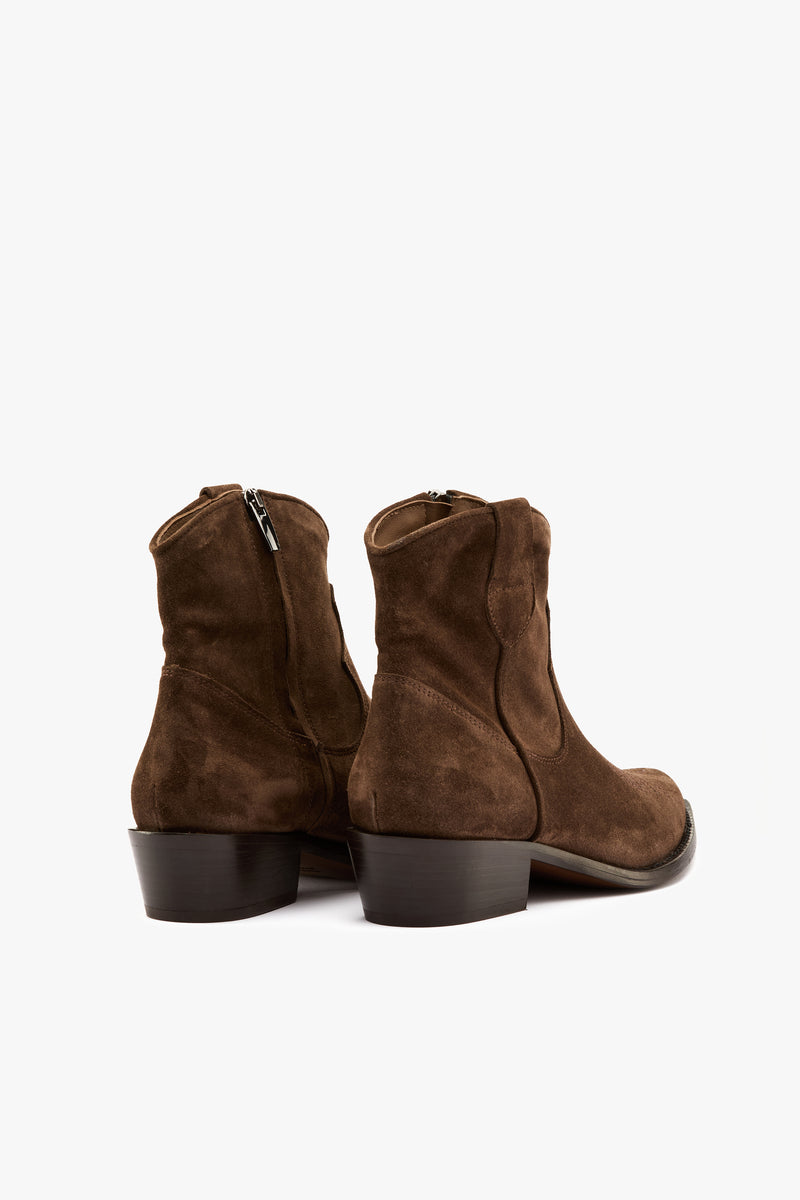 Stivaletto texano camoscio espresso ricami