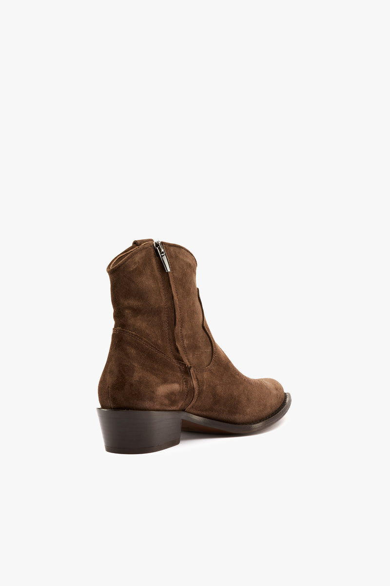 Stivaletto texano camoscio espresso ricami