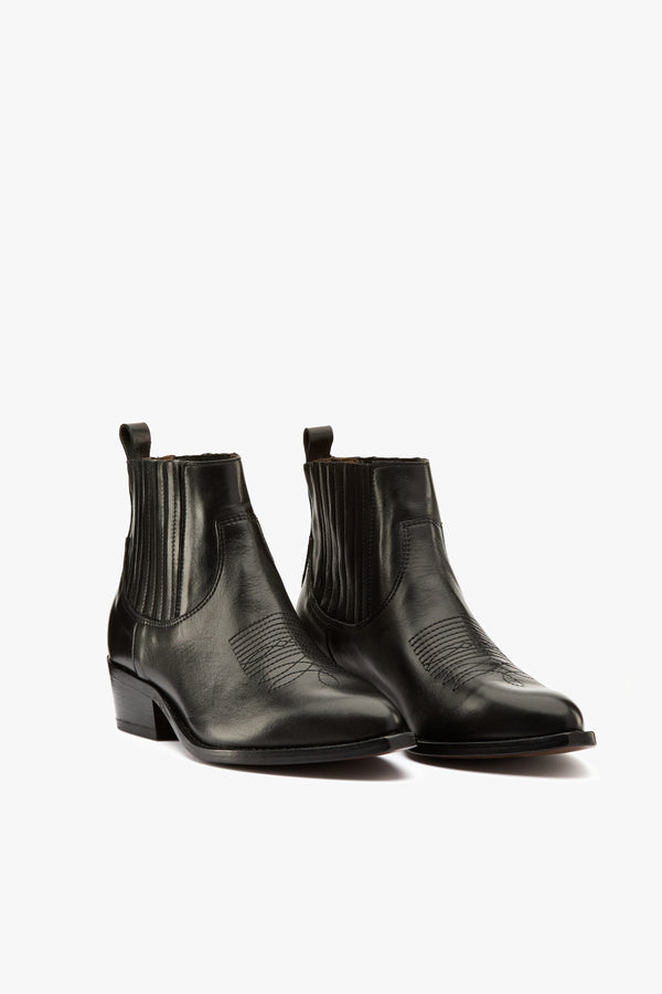 Stivaletto texano pelle nera ricami