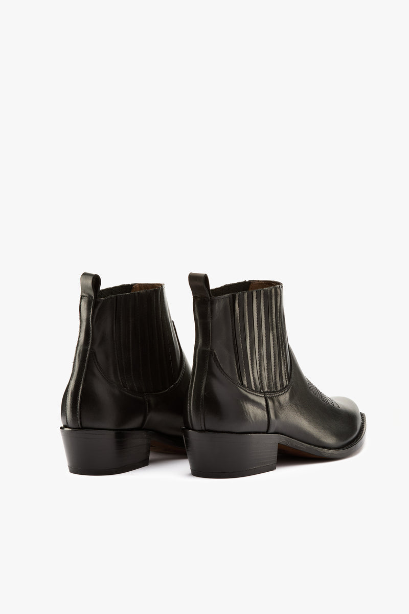 Stivaletto texano pelle nera ricami