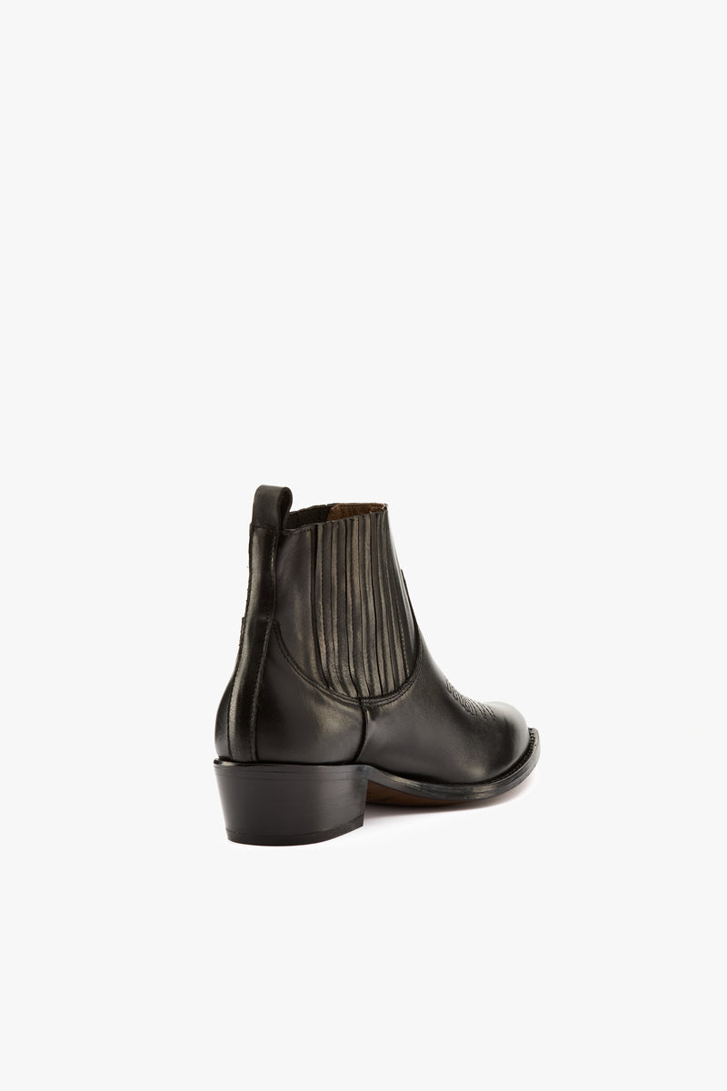Stivaletto texano pelle nera ricami