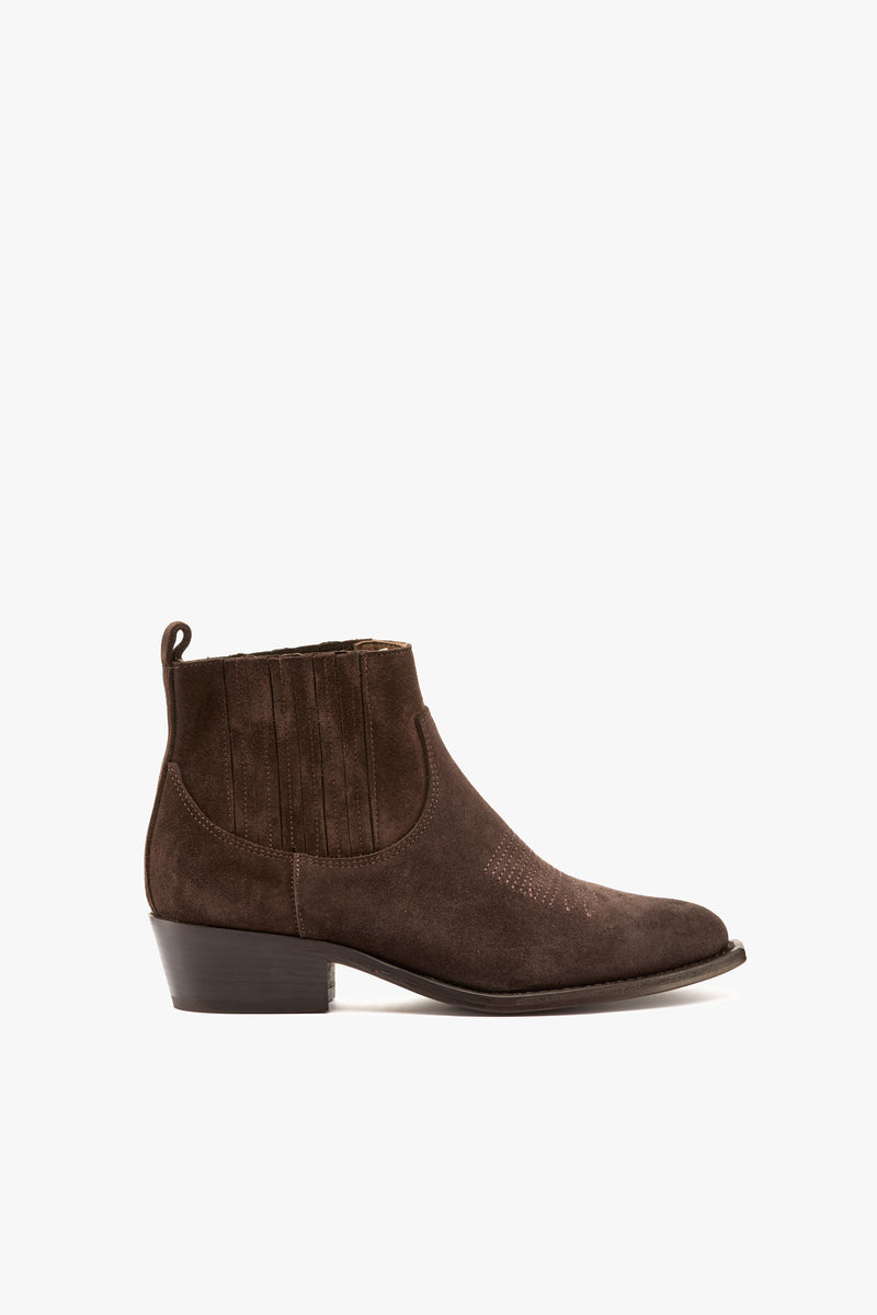 Stivaletto texano camoscio moro ricami
