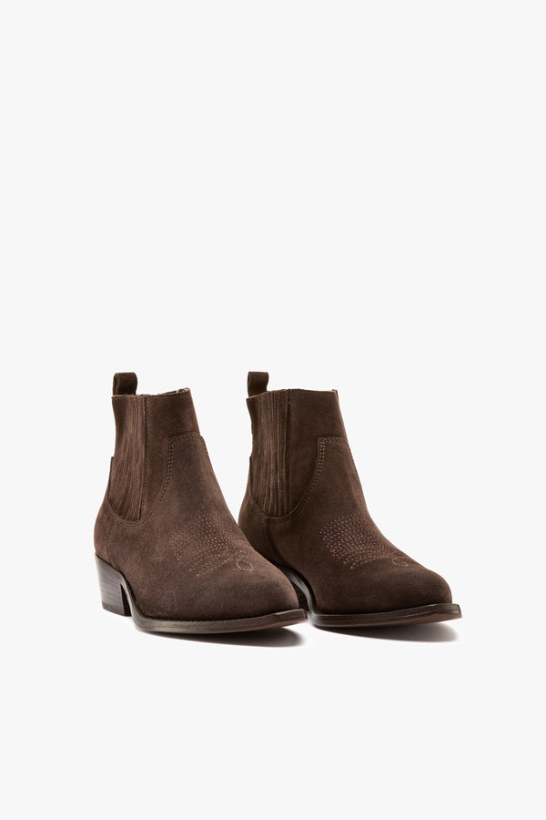 Stivaletto texano camoscio moro ricami