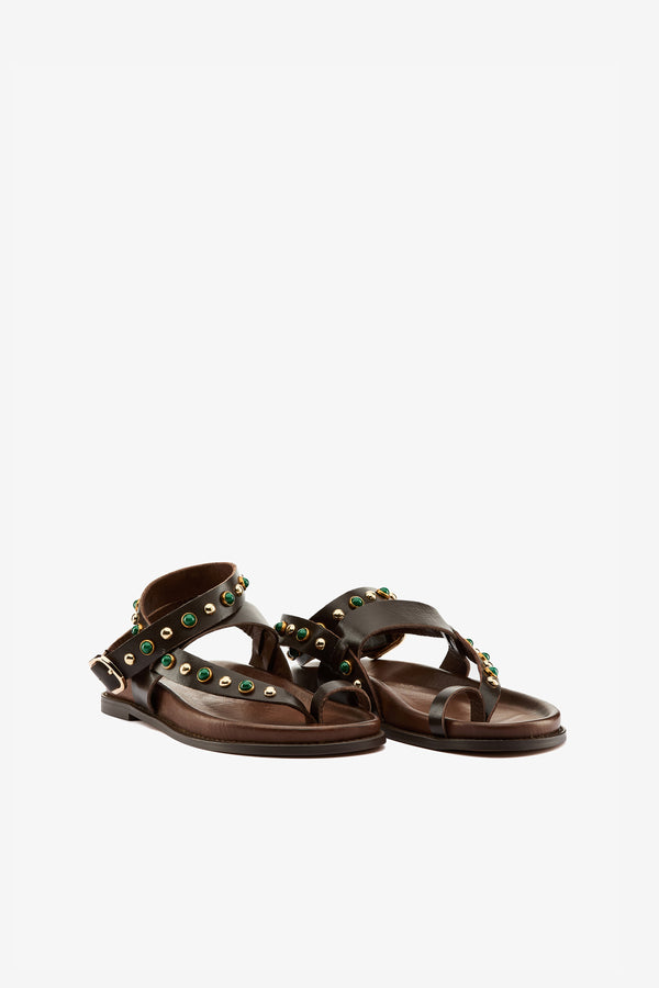 Sandalo infradito brown borchie