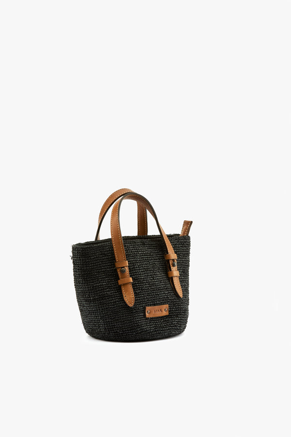 Borsa secchiello rafia black